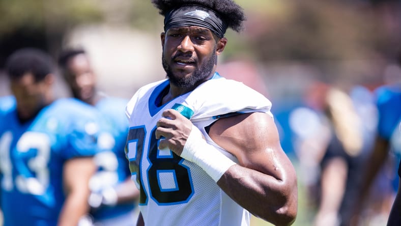 D.J. Wonnum leaves field after Panthers training camp practice.
