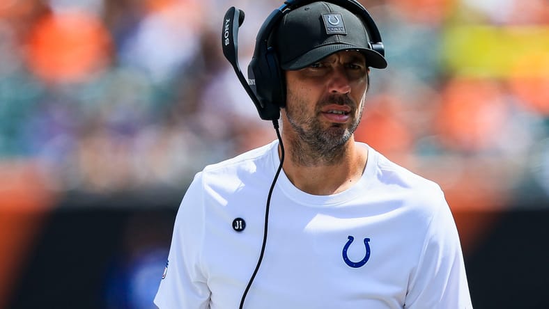 Shane Steichen on Colts sideline during preseason game against Bengals.