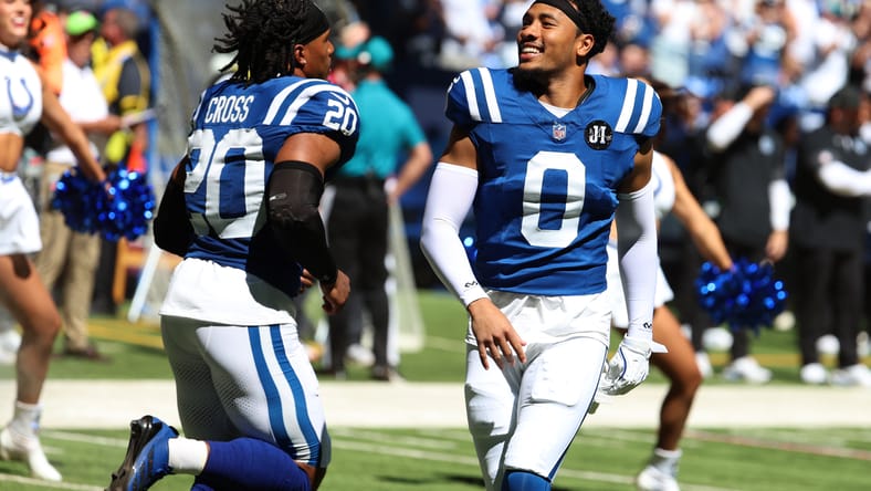 Cam Bynum warms up before the Colts’ game against the Dolphins at Lucas Oil Stadium.