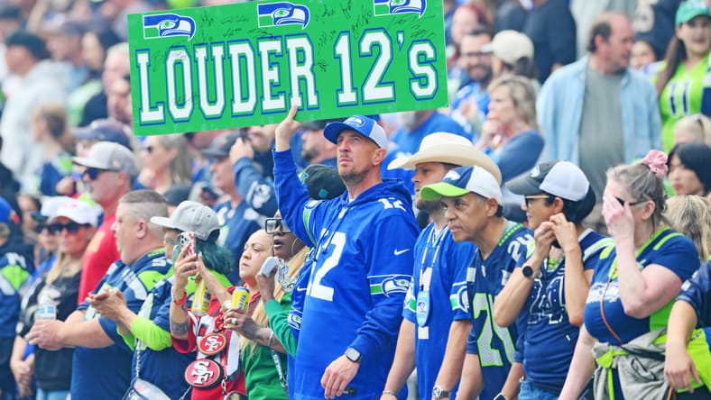 Seahawks fans, Week 1 2025, cheering on Sam Darnold