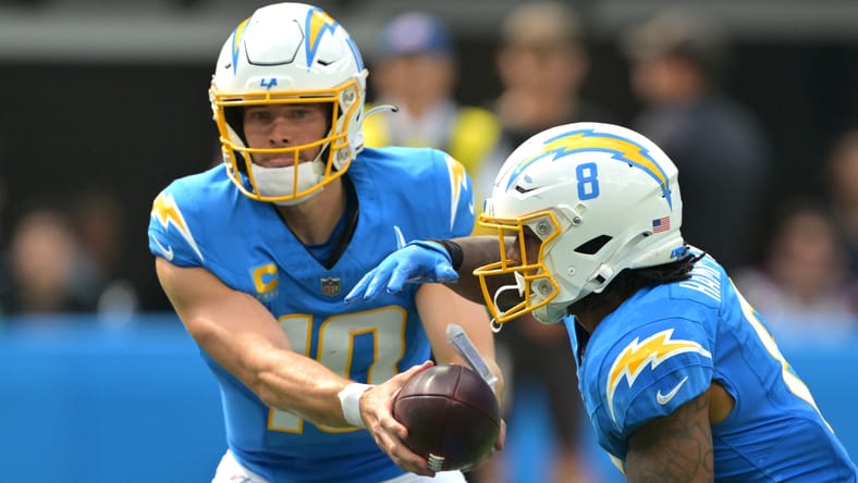 Chargers QB and RB Justin Herbert and Omarion Hampton in 2025