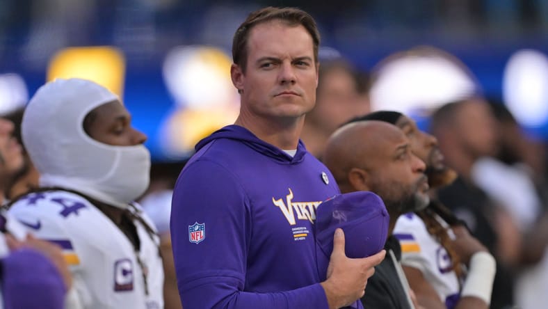Minnesota Vikings head coach Kevin O'Connell in Week 8 of 2025
