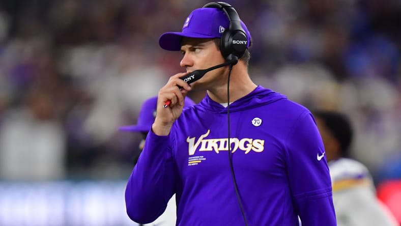Minnesota Vikings head coach Kevin O'Connell at the Los Angeles Chargers on October 23rd, 2025.