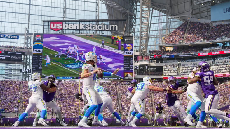Chargers QB Justin Herbert against the Vikings in 2023
