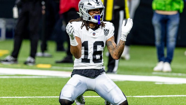 Jakobi Meyers reacts after dropping a pass against the Saints at Caesars Superdome.
