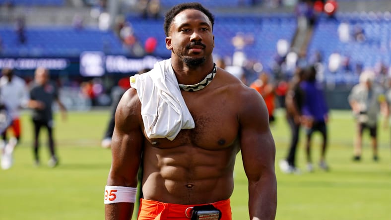 Myles Garrett after Browns-Ravens game at M&T Bank Stadium.
