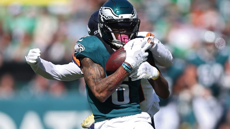Eagles WR DeVonta Smith. The Vikings will face the Eagles in Week 7 of 2025.