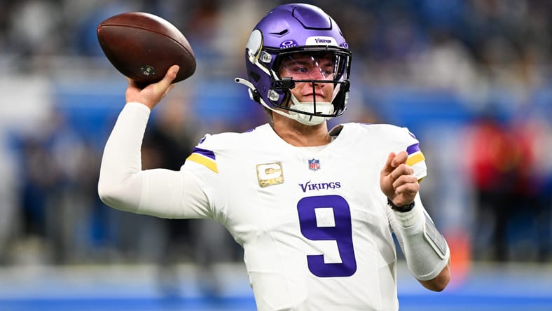 Vikings QB J.J. McCarthy at the Detroit Lions in Week 9 of 2025