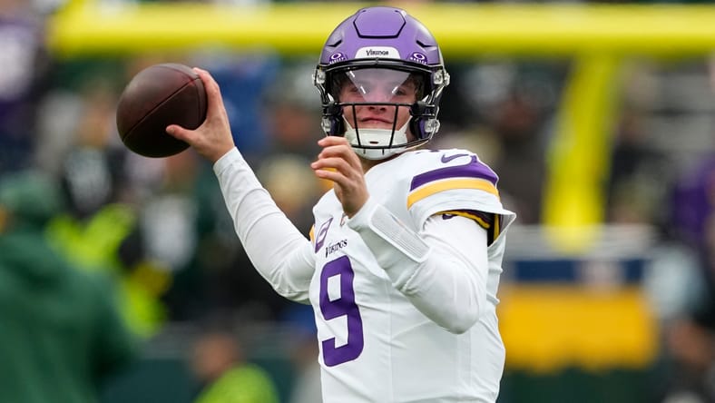 Vikings QB J.J. McCarthy in Green Bay in 2025
