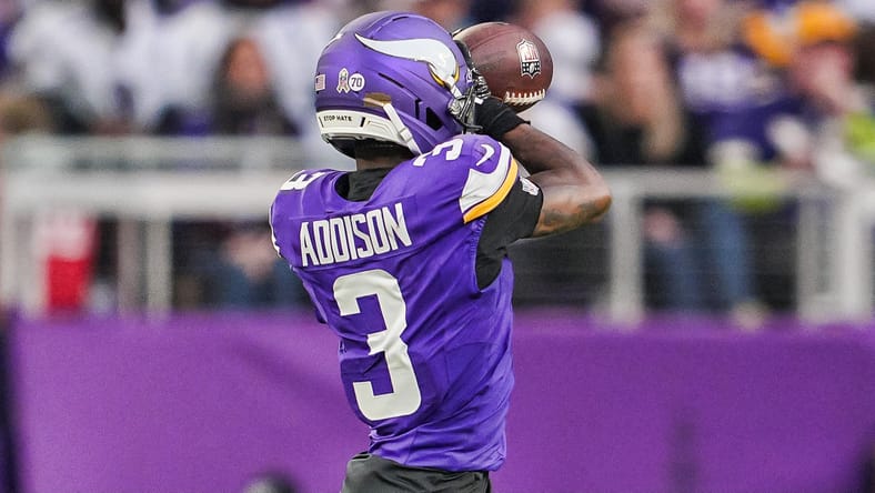 Vikings WR Jordan Addison against the Ravens in 2025.