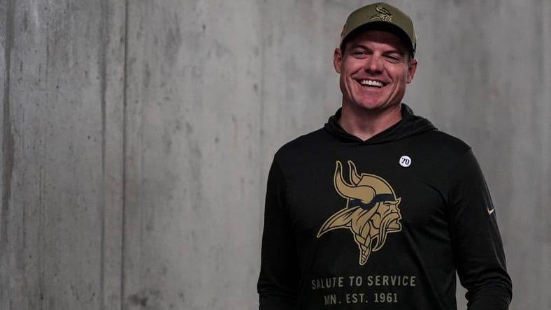 Vikings head coach Kevin O'Connell before a Week 9 game at the Lions in 2025.