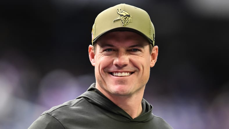 Vikings head coach Kevin O'Connell against the Baltimore Ravens in Week 10 of 2025