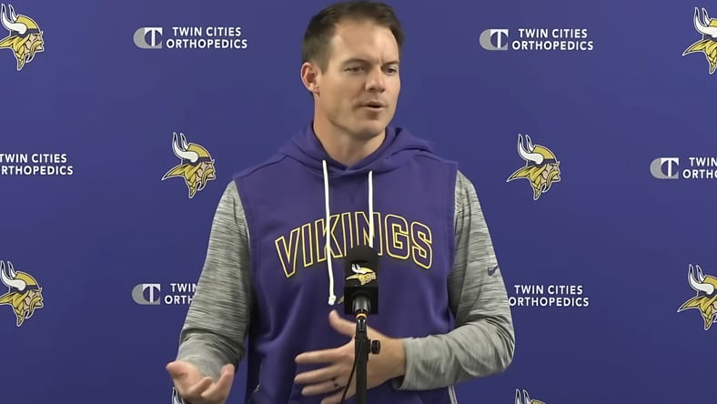 Vikings head coach Kevin O'Connell talking to reporters on November 3rd, 2025.