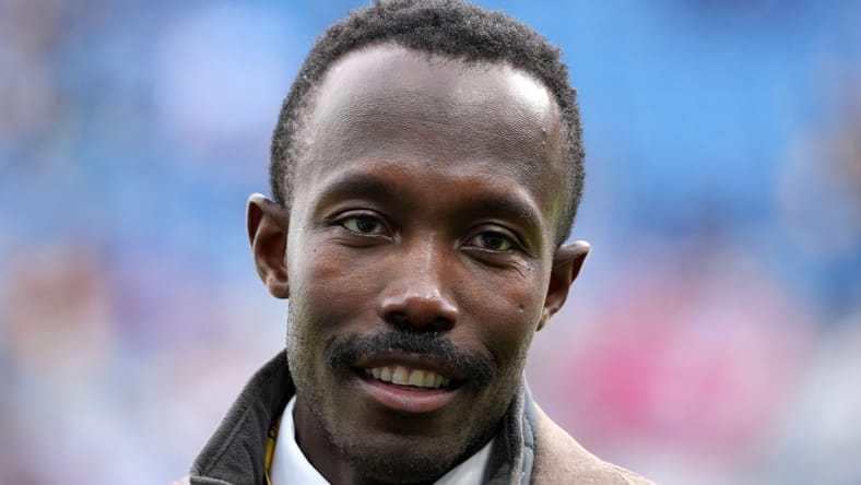 Kwesi Adofo-Mensah watches from the sideline during the Vikingsโ International Series game against the Steelers in Dublin.
