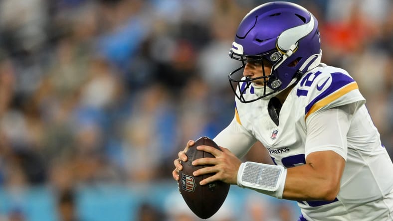 Vikings QB Max Brosmer in the preseason of 2025