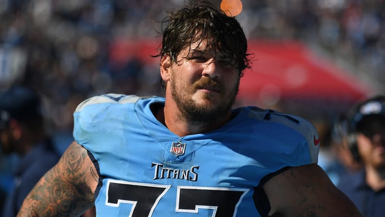 Taylor Lewan on the sideline during the Colts game.