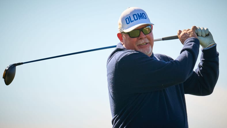 Bruce Arians tees off during the Annexus Pro-Am.
