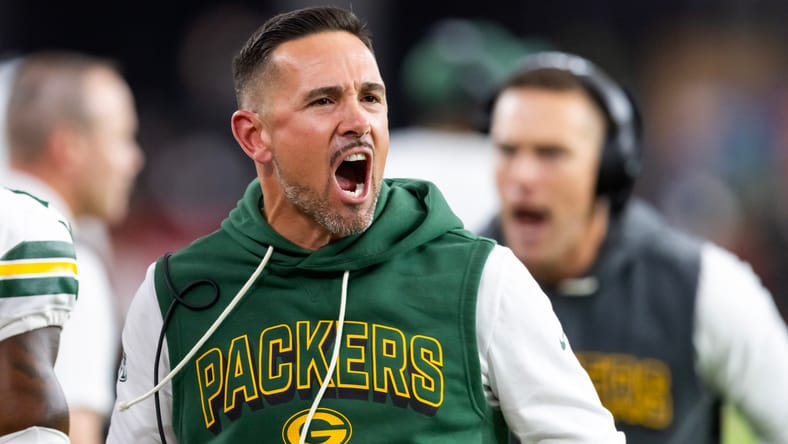 Packers head coach Matt LaFleur reacts on the sideline during the game against the Cardinals at State Farm Stadium on October 19, 2025.