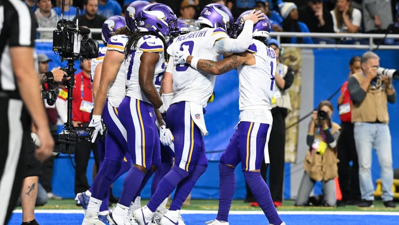 Vikings QB J.J. McCarthy in 2025 at the Detroit Lions