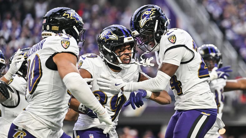 Ravens defenders at U.S. Bank Stadium in 2025