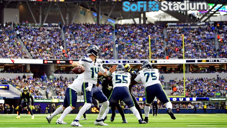 Seahawks QB Sam Darnold in 2025 against the Rams