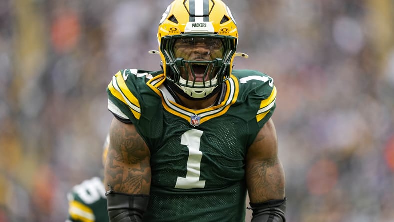 Micah Parsons celebrates after a third-quarter sack.