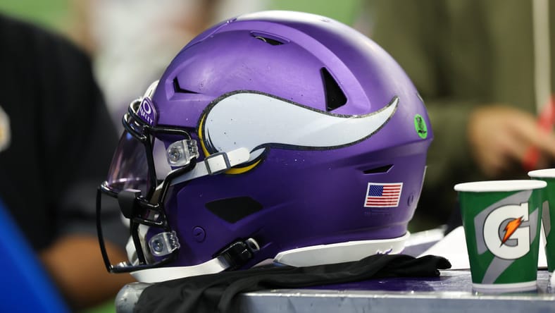 Vikings helmet at the Detroit Lions on November 2nd, 2025.