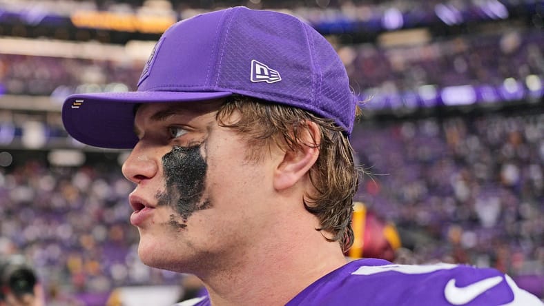 J.J. McCarthy against the Commanders in 2025. Vikings vs. Commanders.