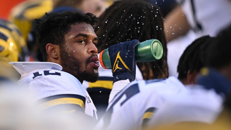 Josh Ross takes a sideline water break at Maryland Stadium.
