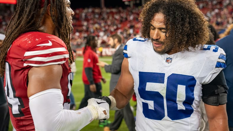 Fred Warner and Eric Kendricks shake hands after the game at Levi’s Stadium