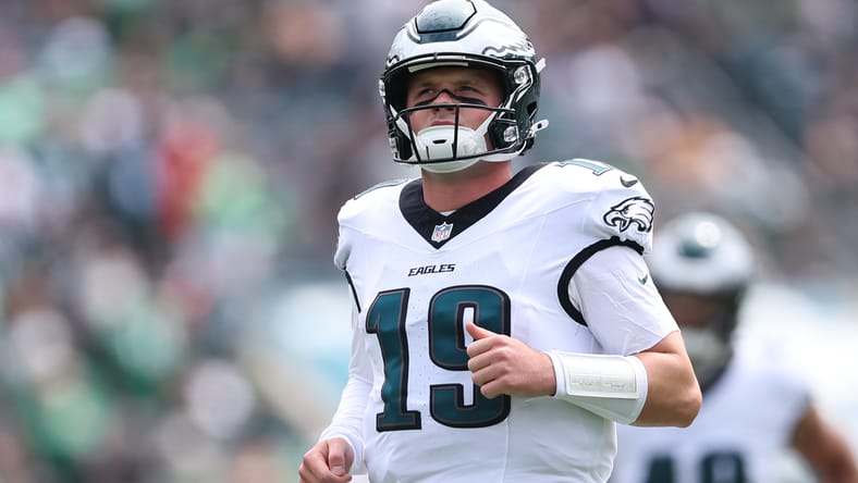 Kyle McCord in action against Cleveland at Lincoln Financial Field.