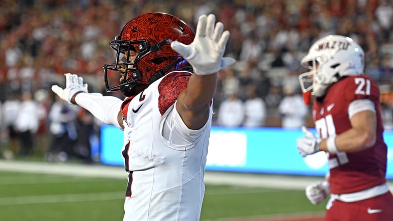 San Diego State cornerback Chris Johnson celebrates a play against Washington State during a first-half moment. Vikings draft prediction,