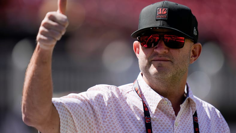 Duke Tobin signals a thumbs up during pregame warmups.