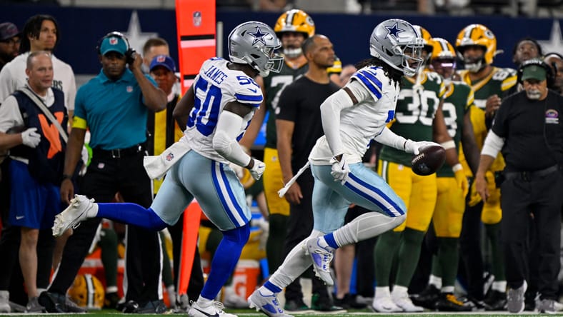 Shemar James and Trevon Diggs on the field during a Cowboys game at AT&T Stadium. Trevon Diggs Vikings.