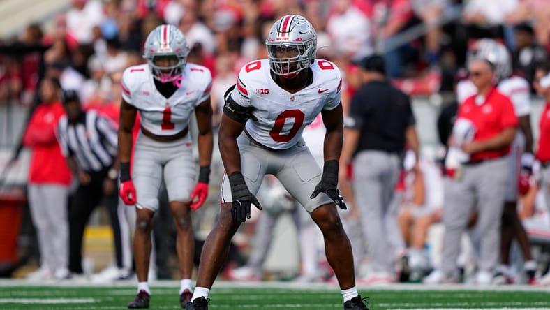 Ohio State linebacker Sonny Styles lines up on defense against Wisconsin. Sonny Styles Vikings mock draft.