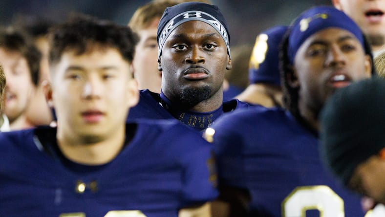 Jeremiyah Love looks on after Notre Dame’s dominant win over Syracuse.