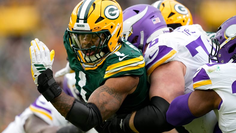 Packers pass rusher Micah Parsons against the Vikings in 2025
