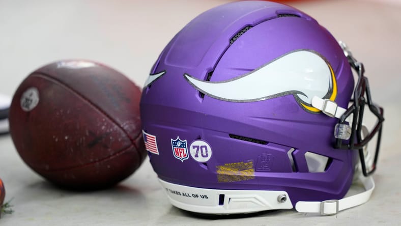 A Vikings helmet at Green Bay in 2025