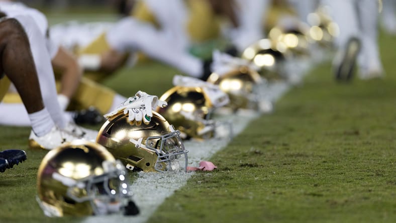 Notre Dame helmets in 2025 against Stanford.