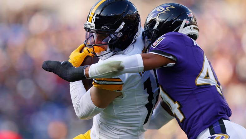 Adam Thielen makes a contested catch against Baltimore.