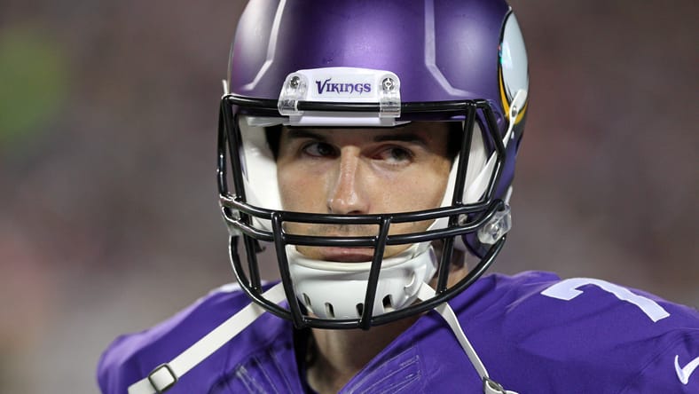Christian Ponder watches from the sideline during the preseason game.