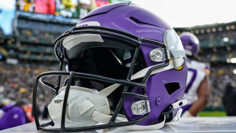 Vikings helmet on display at Lumen Field in November 2025.