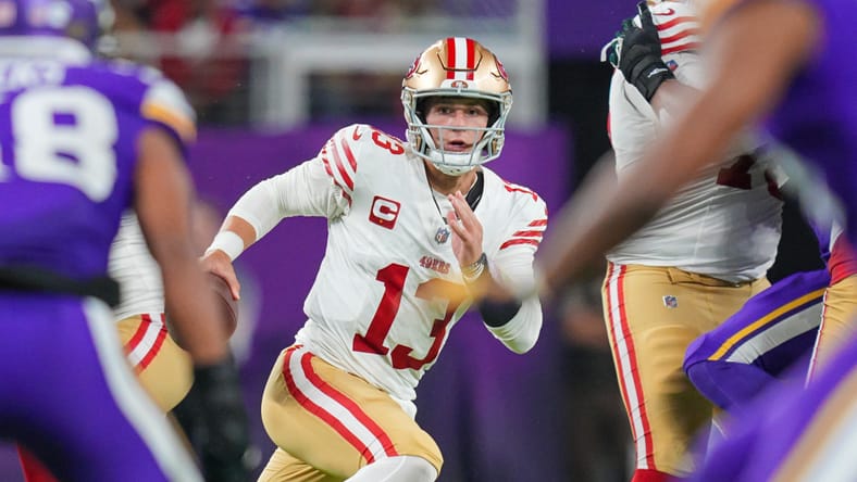 49ers QB Brock Purdy in 2023 against the Vikings