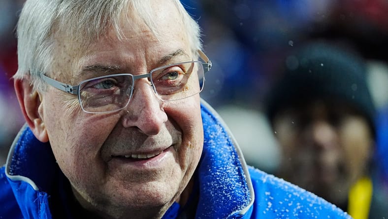 Terry Pegula on the sideline before Bills playoff game