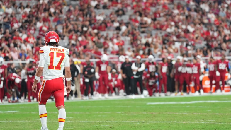 Gardner Minshew on the field during a Chiefs preseason game.