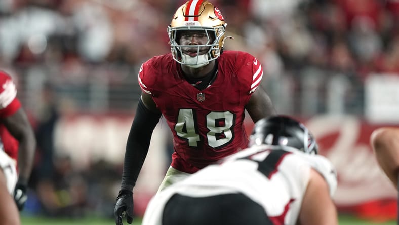 49ers linebacker Tatum Bethune on the field during the fourth quarter at Levi’s Stadium. Super Bowl winner prediction.