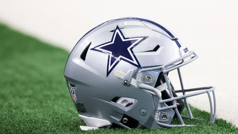 A Dallas Cowboys helmet on the field in 2025
