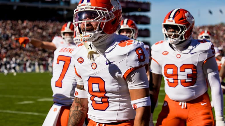 Avieon Terrell celebrates during Clemson’s game against South Carolina.