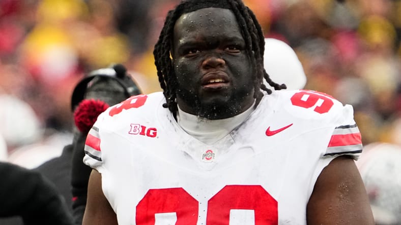 Kayden McDonald on the Ohio State sideline against Michigan. Vikings Kayden McDonald PFF Mock Draft.