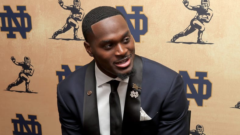 Notre Dame RB Jeremiyah Love in 2025 at the Heisman ceremony